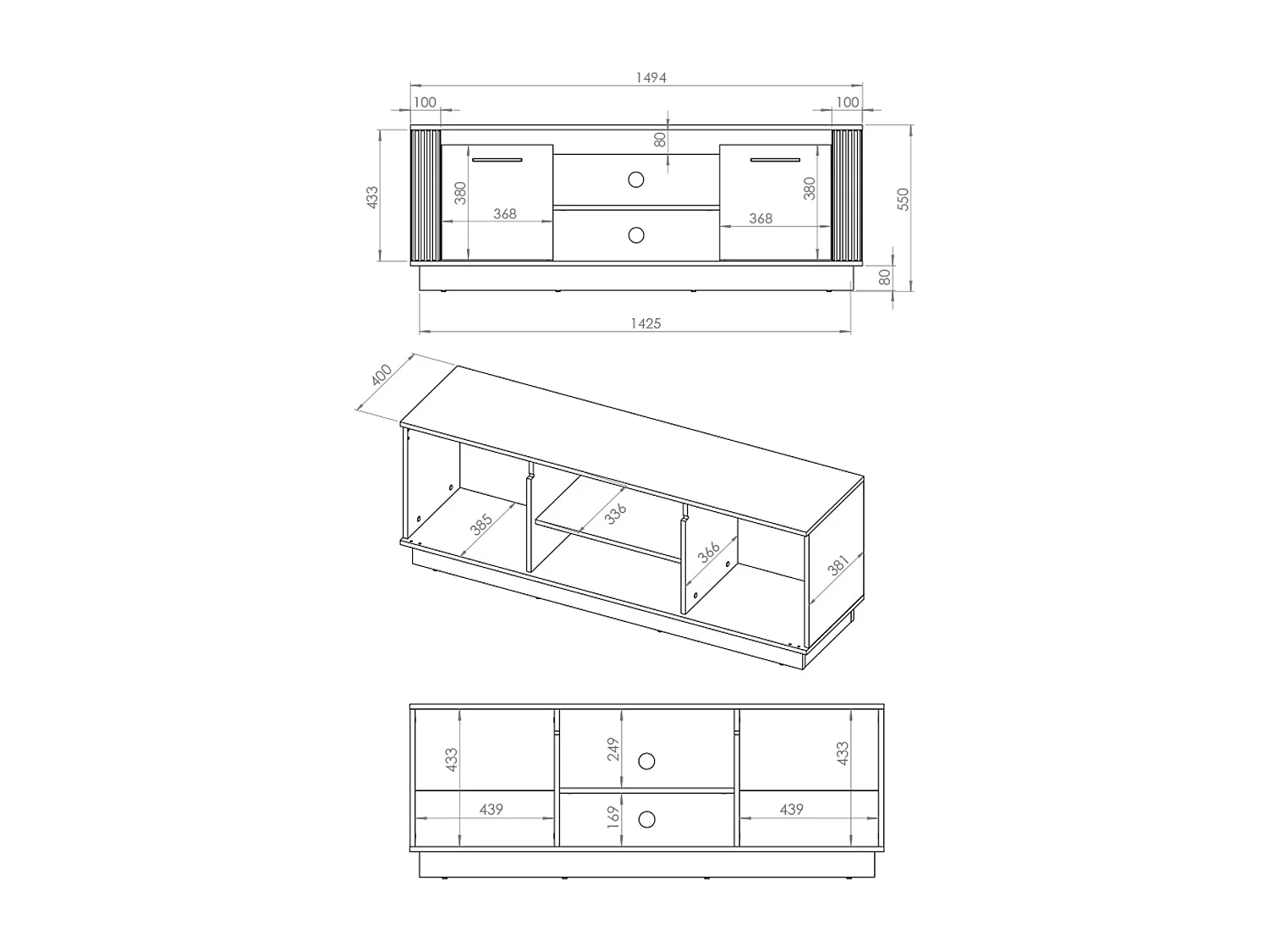 TV-Möbel mit 2 Türen 150 cm Solal Holz und Schwarz