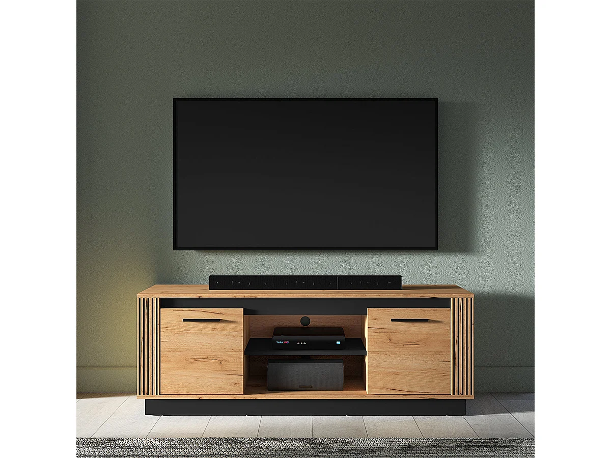 TV-Möbel mit 2 Türen 150 cm Solal Holz und Schwarz