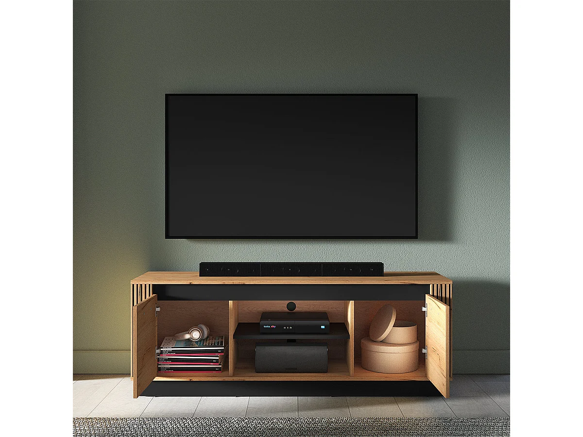 TV-Möbel mit 2 Türen 150 cm Solal Holz und Schwarz