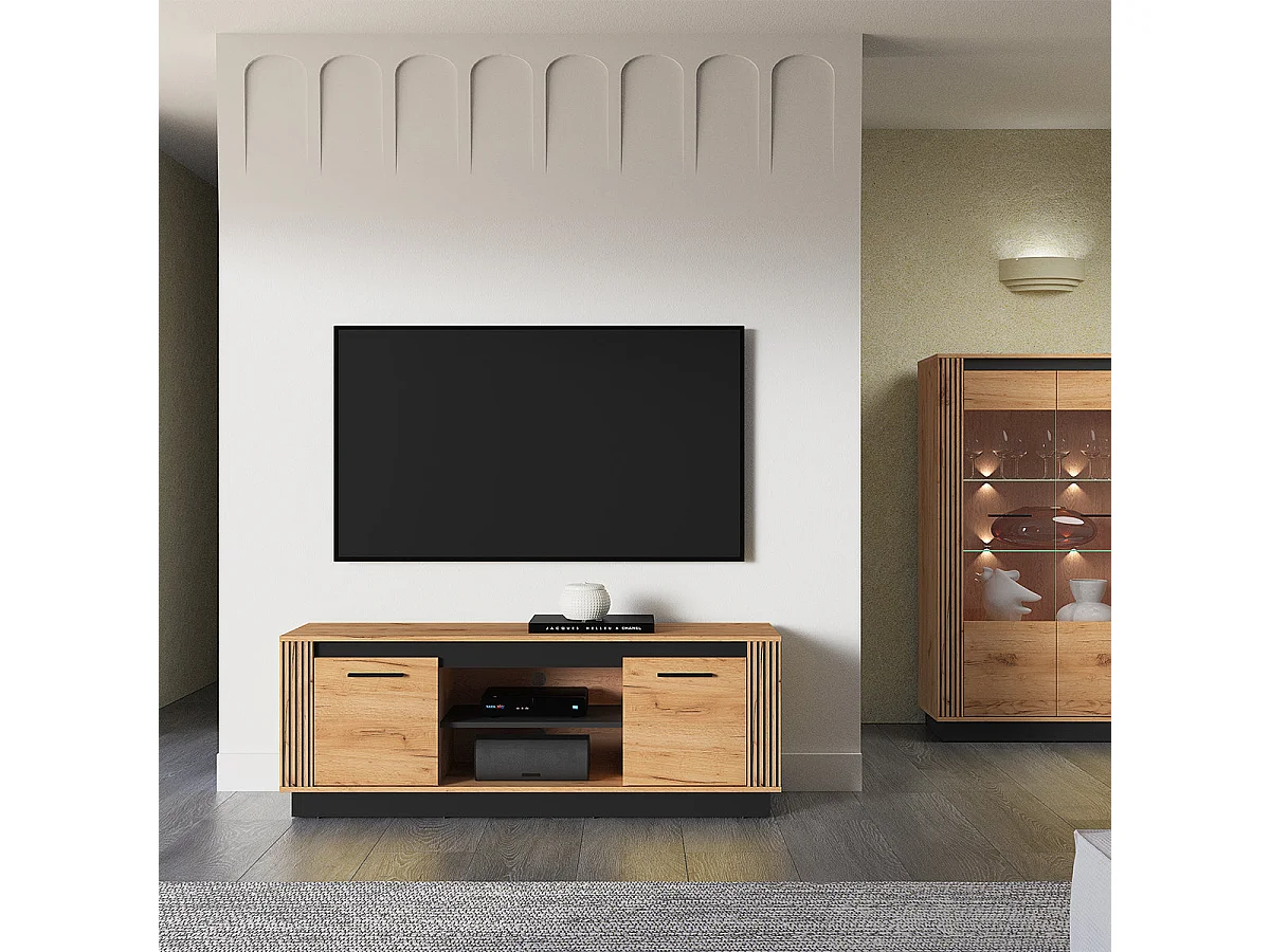 TV-Möbel mit 2 Türen 150 cm Solal Holz und Schwarz