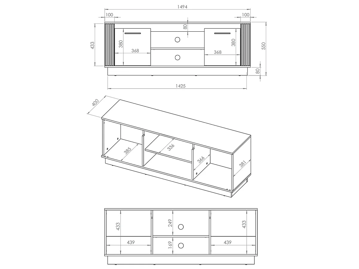 TV-Möbel mit 2 Türen 150 cm Solal Holz und Schwarz