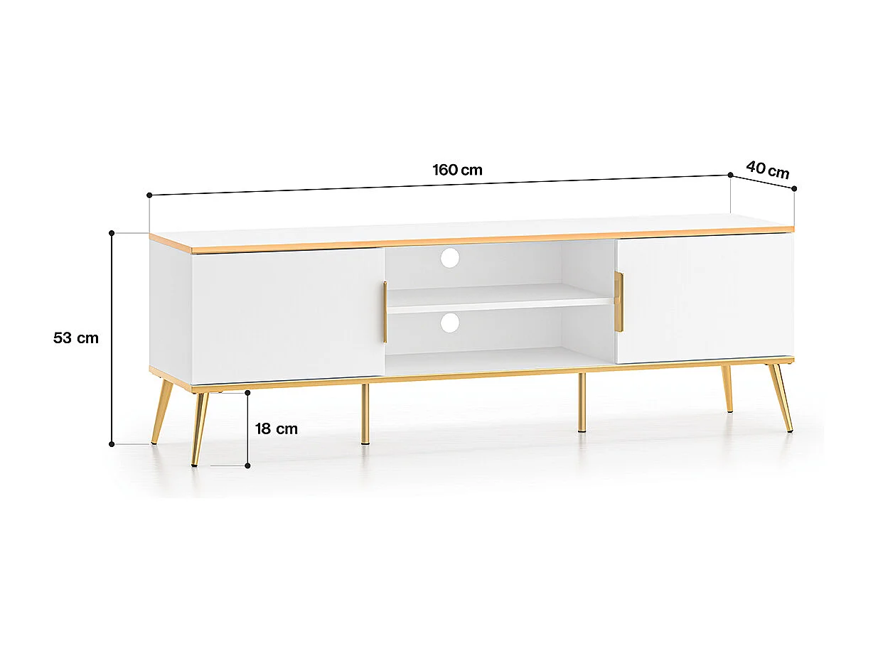 Mueble TV 2 puertas 160 cm Zora Blanco y Dorado