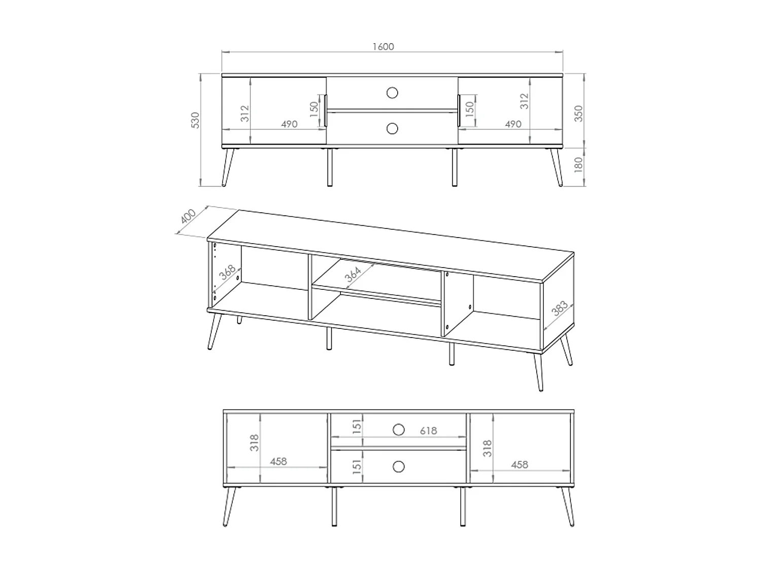 2-türiges TV-Möbel 160 cm Zora Weiß und Gold