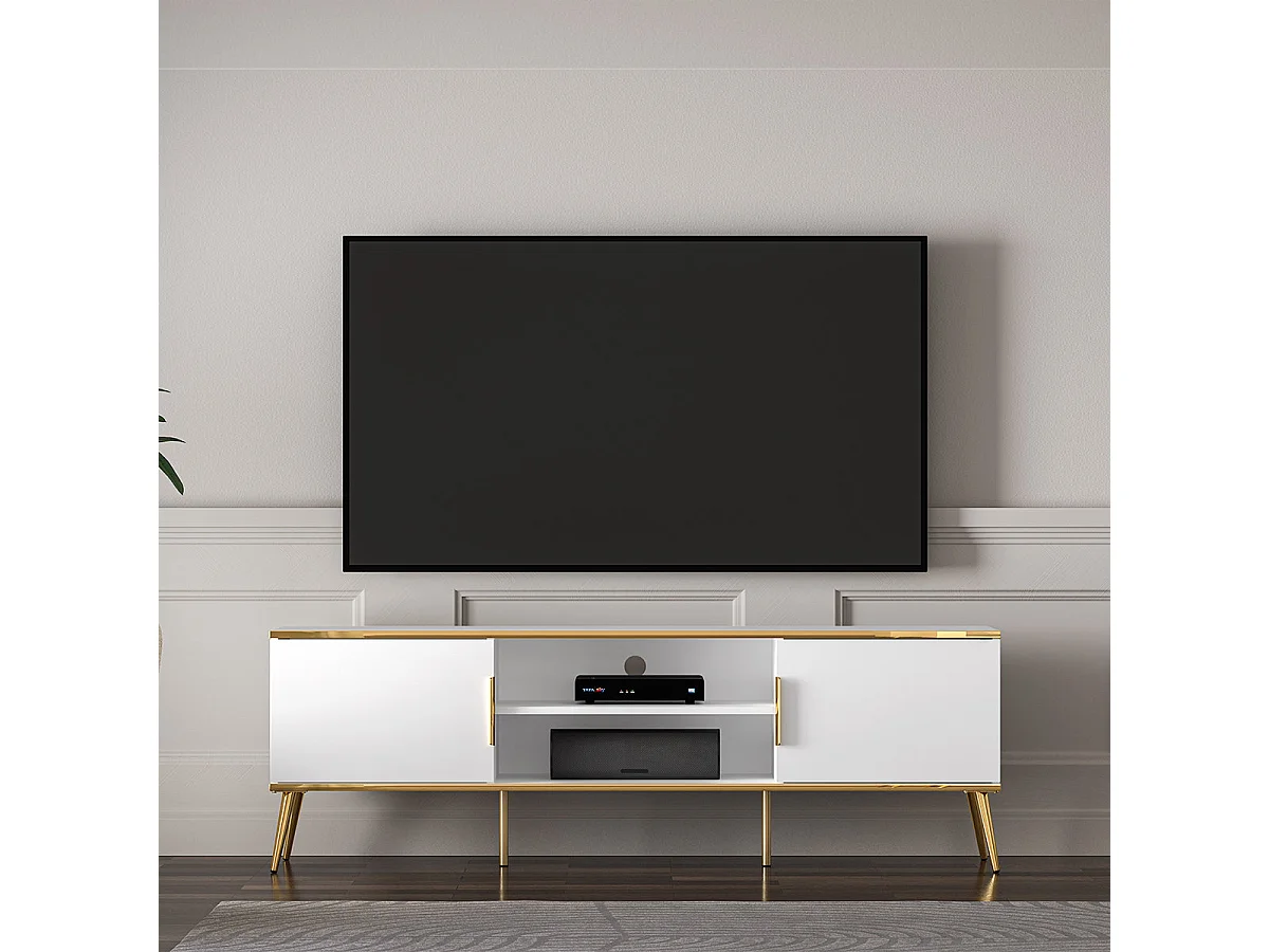 2-türiges TV-Möbel 160 cm Zora Weiß und Gold