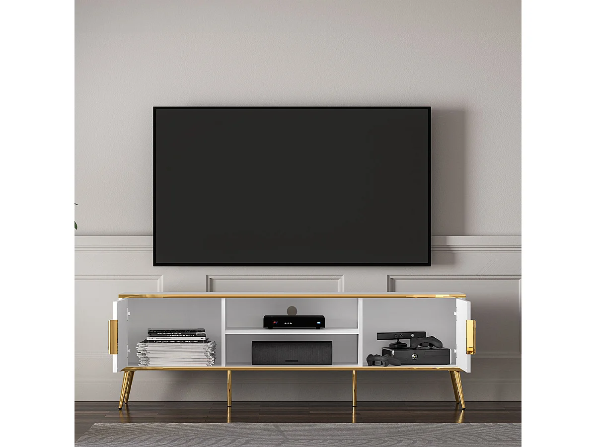 2-türiges TV-Möbel 160 cm Zora Weiß und Gold