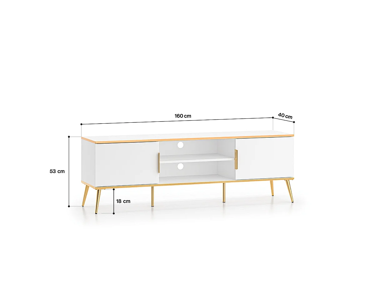 2-türiges TV-Möbel 160 cm Zora Weiß und Gold