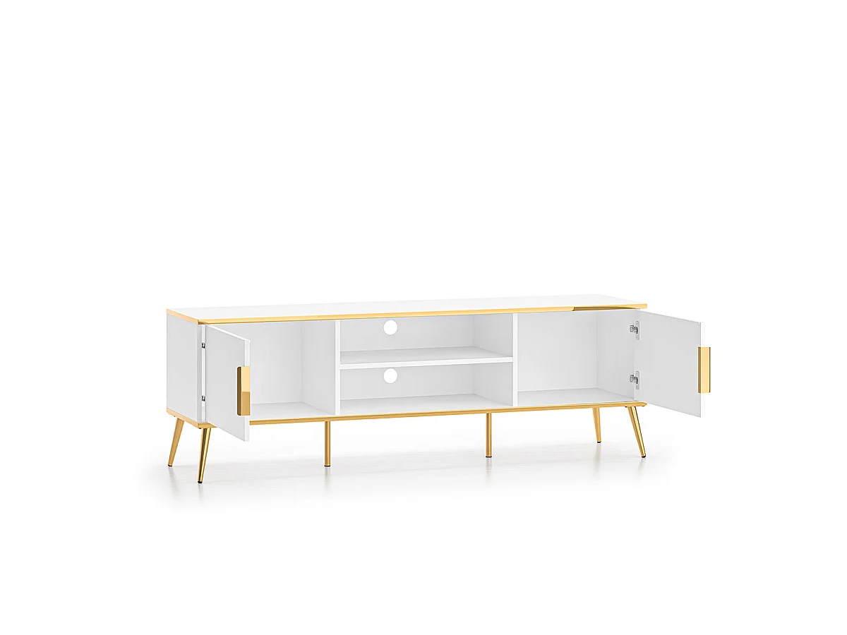 2-türiges TV-Möbel 160 cm Zora Weiß und Gold