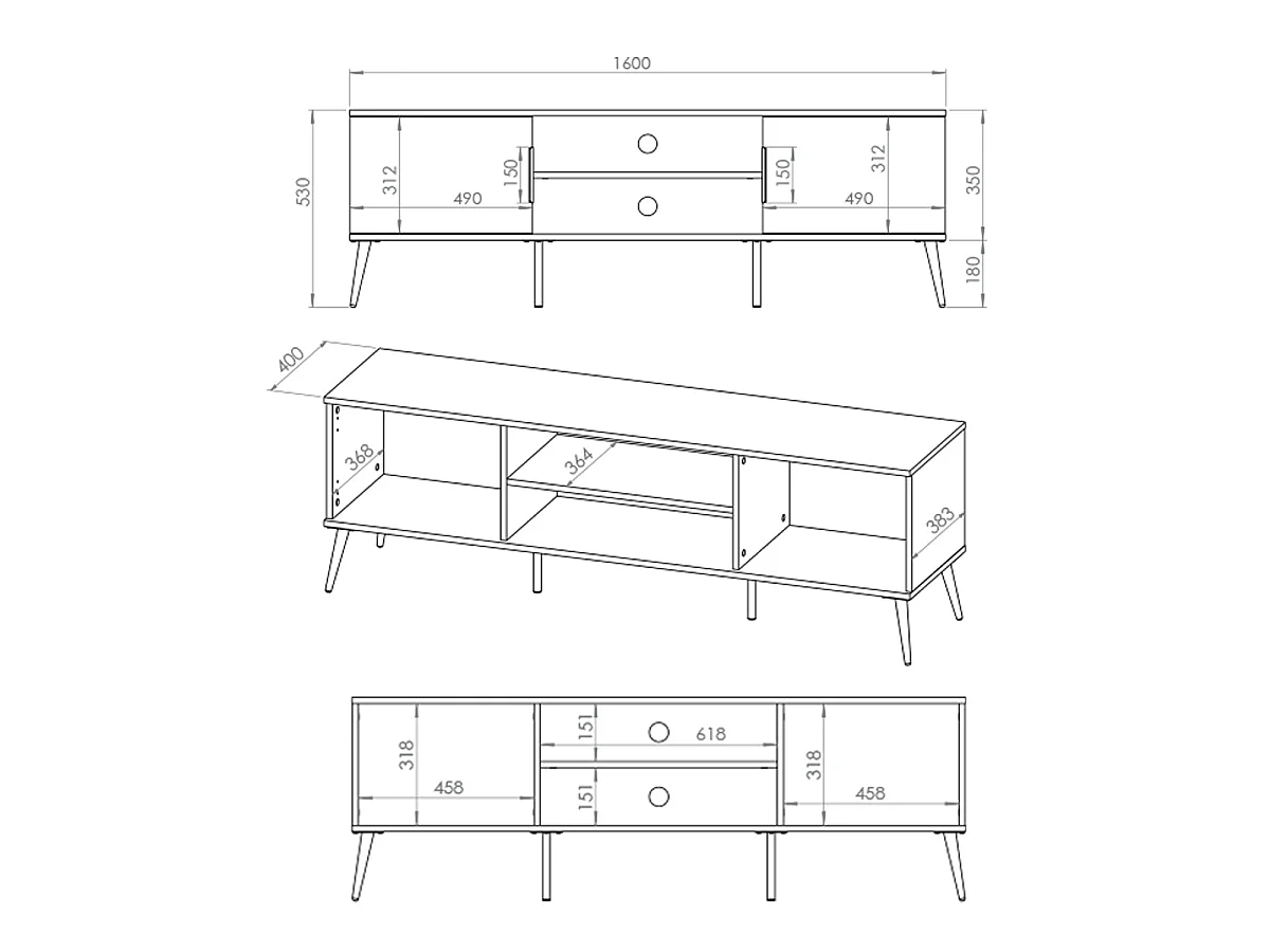 2-türiges TV-Möbel 160 cm Zora Weiß und Gold