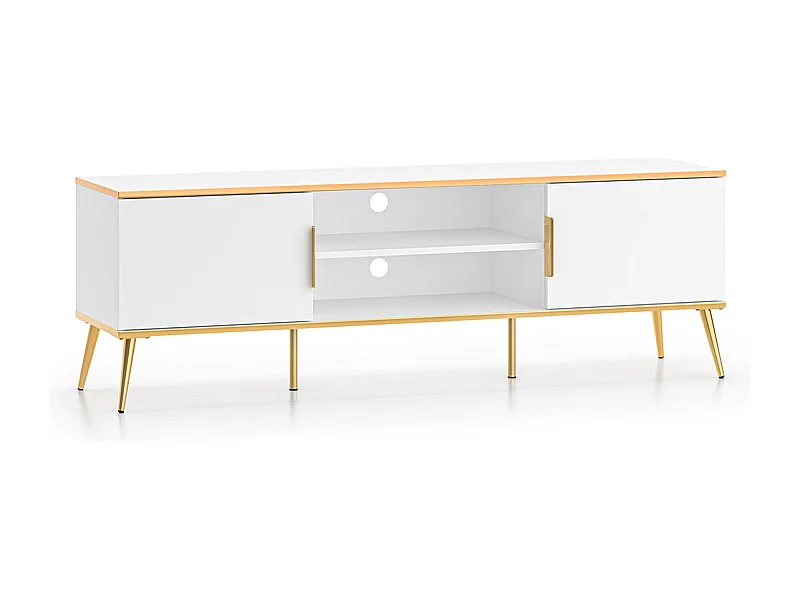 Meuble TV 2 portes 160 cm Zora Blanc et Doré