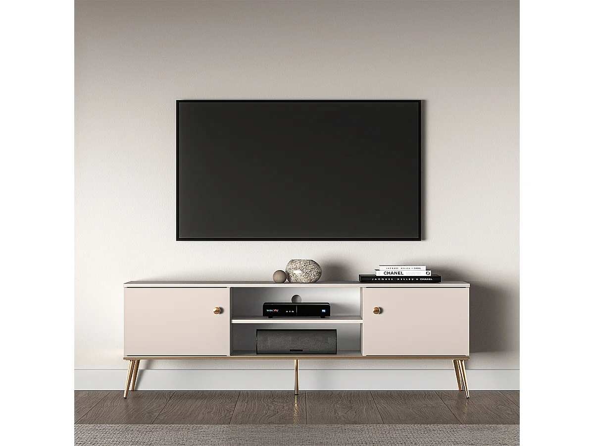 Mueble TV 2 puertas 160 cm Olivia Cachemira y Dorado