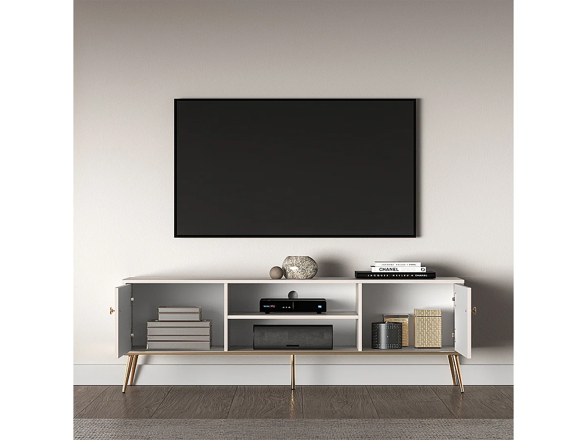 Mueble TV 2 puertas 160 cm Olivia Cachemira y Dorado