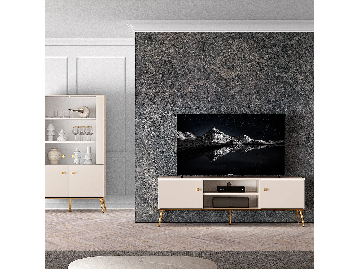 Olivia Cashmere og guld 2-dørs tv-bord 160 cm