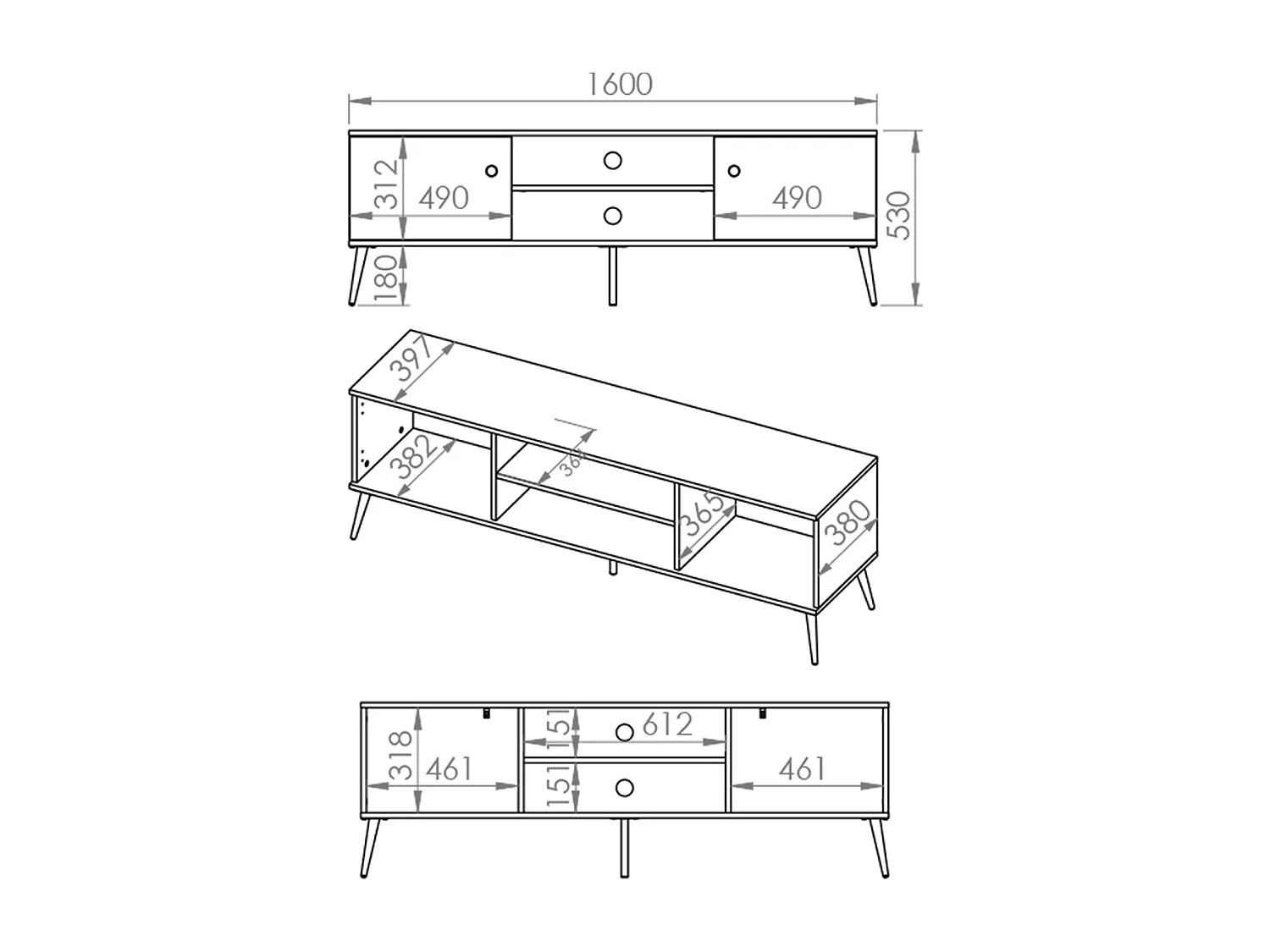 Olivia Cashmere og guld 2-dørs tv-bord 160 cm