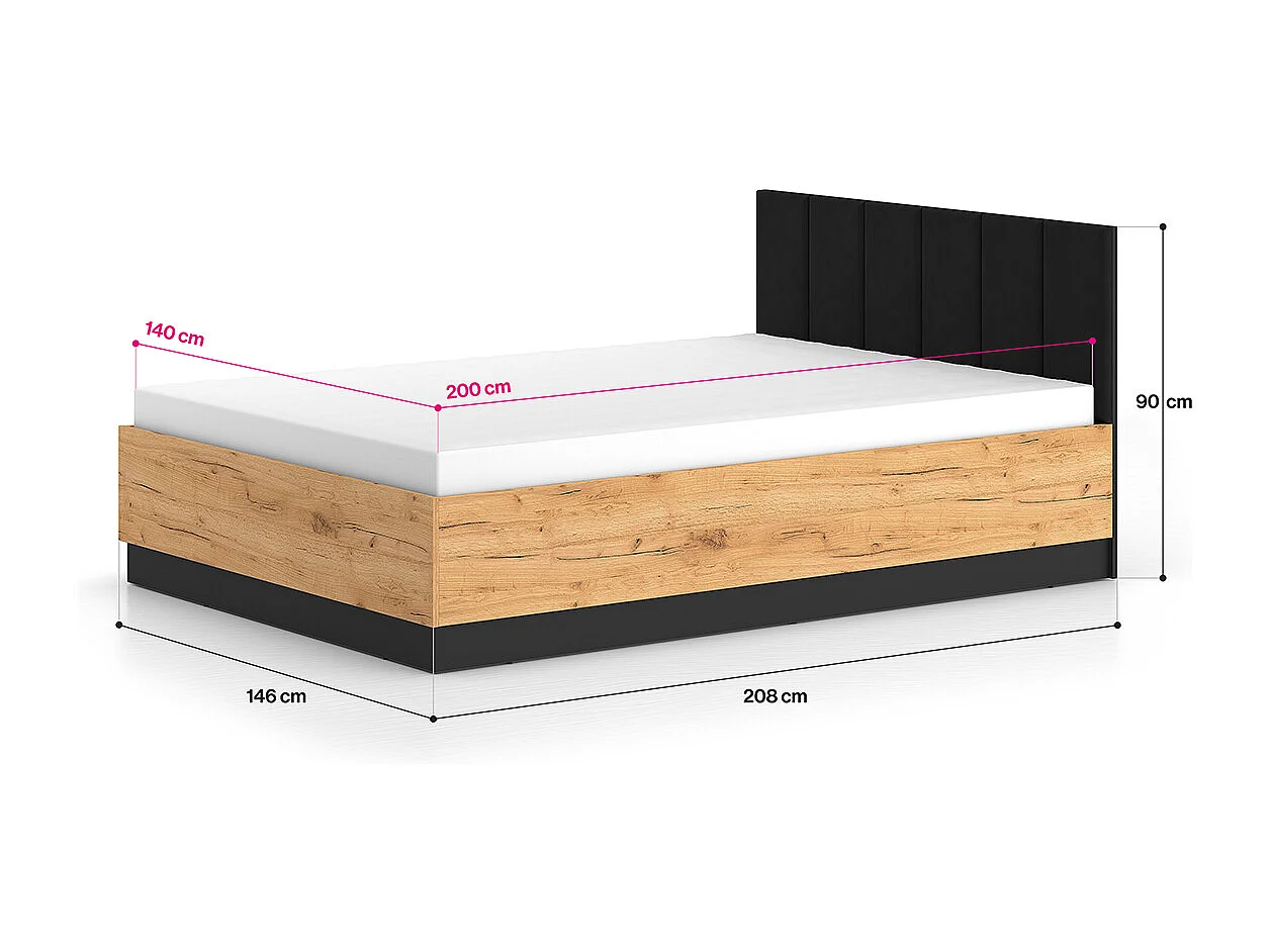 Lit 140x200 sommier inclus Solal Bois et Noir