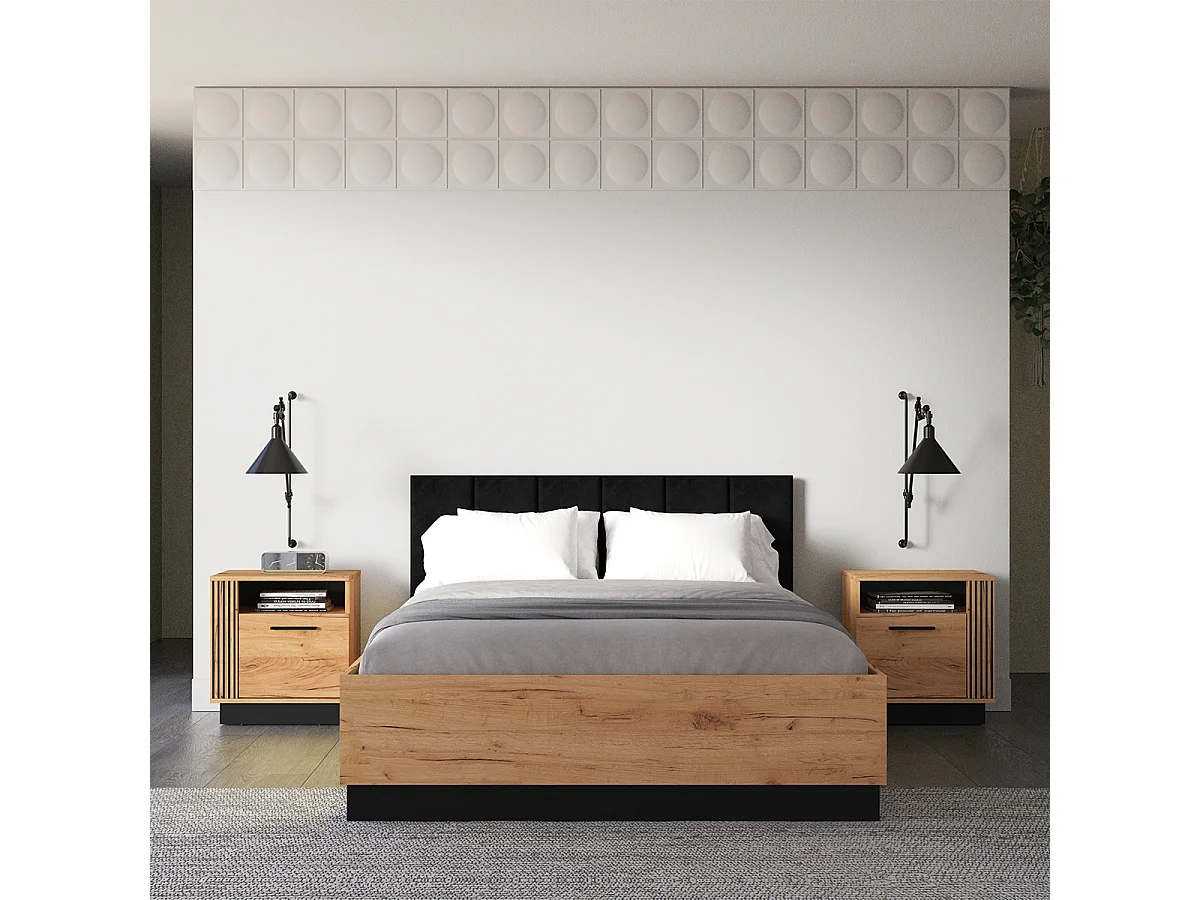 Lit 140x200 sommier inclus Solal Bois et Noir