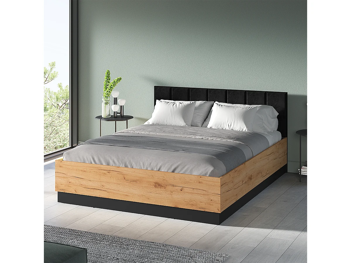 Lit 160x200 sommier inclus Solal Bois et Noir