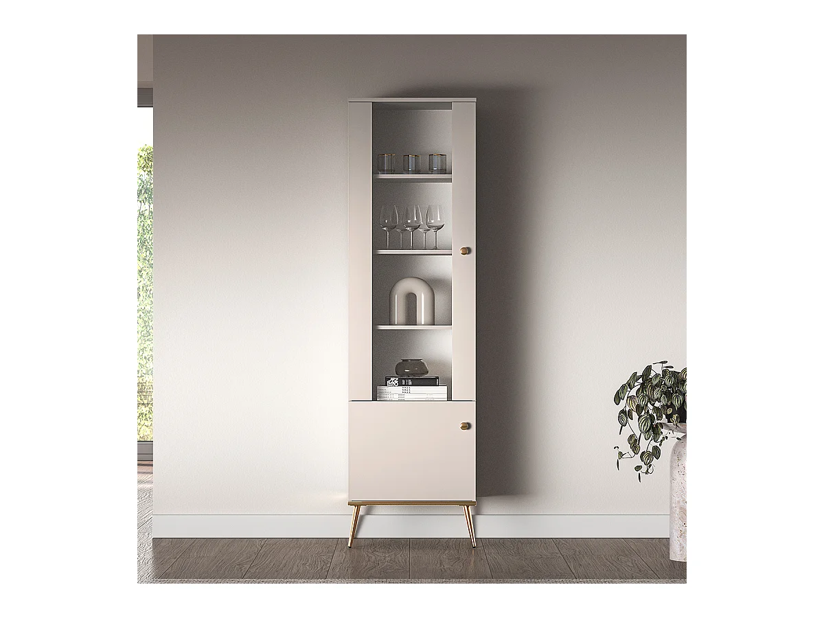 Vitrine 2 portes Olivia Cachemire et Doré
