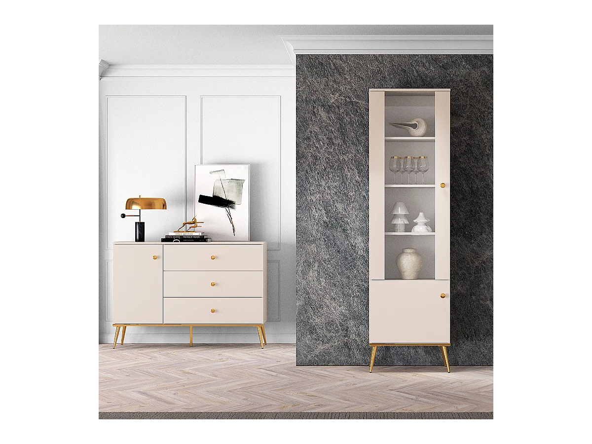Vitrine 2 portes Olivia Cachemire et Doré