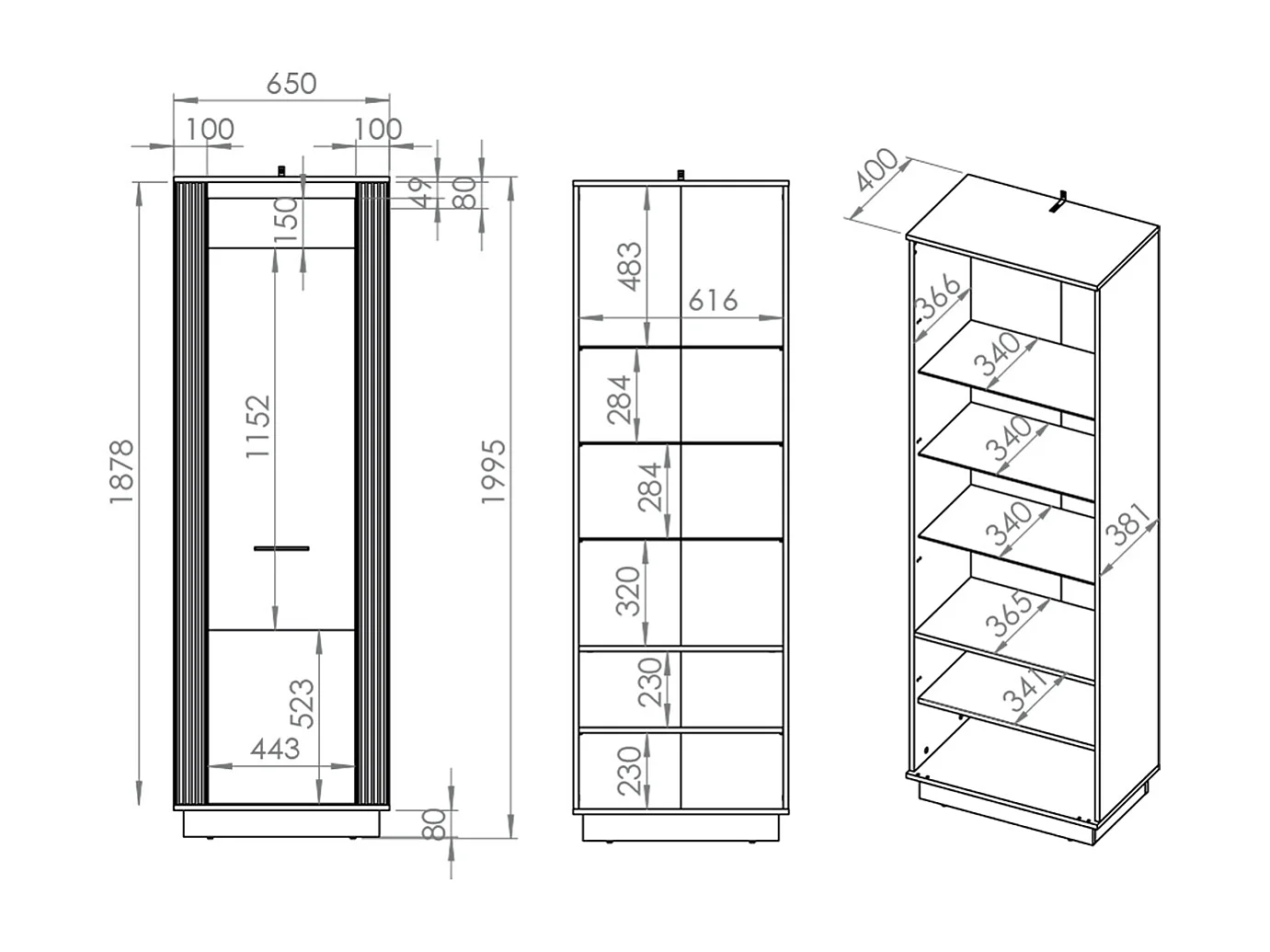 1-door Solal Wood and Black display case