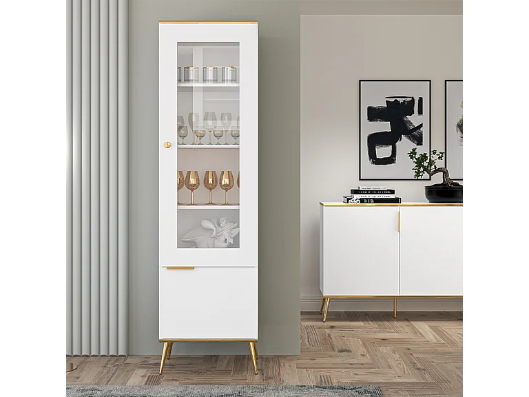 Zora Wit en Goud 2-deurs vitrinekast