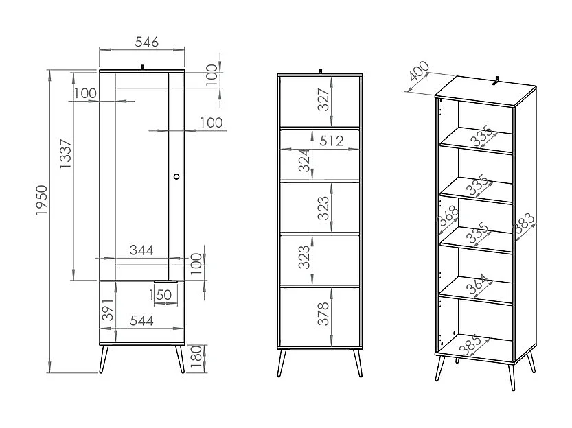 Zora Wit en Goud 2-deurs vitrinekast