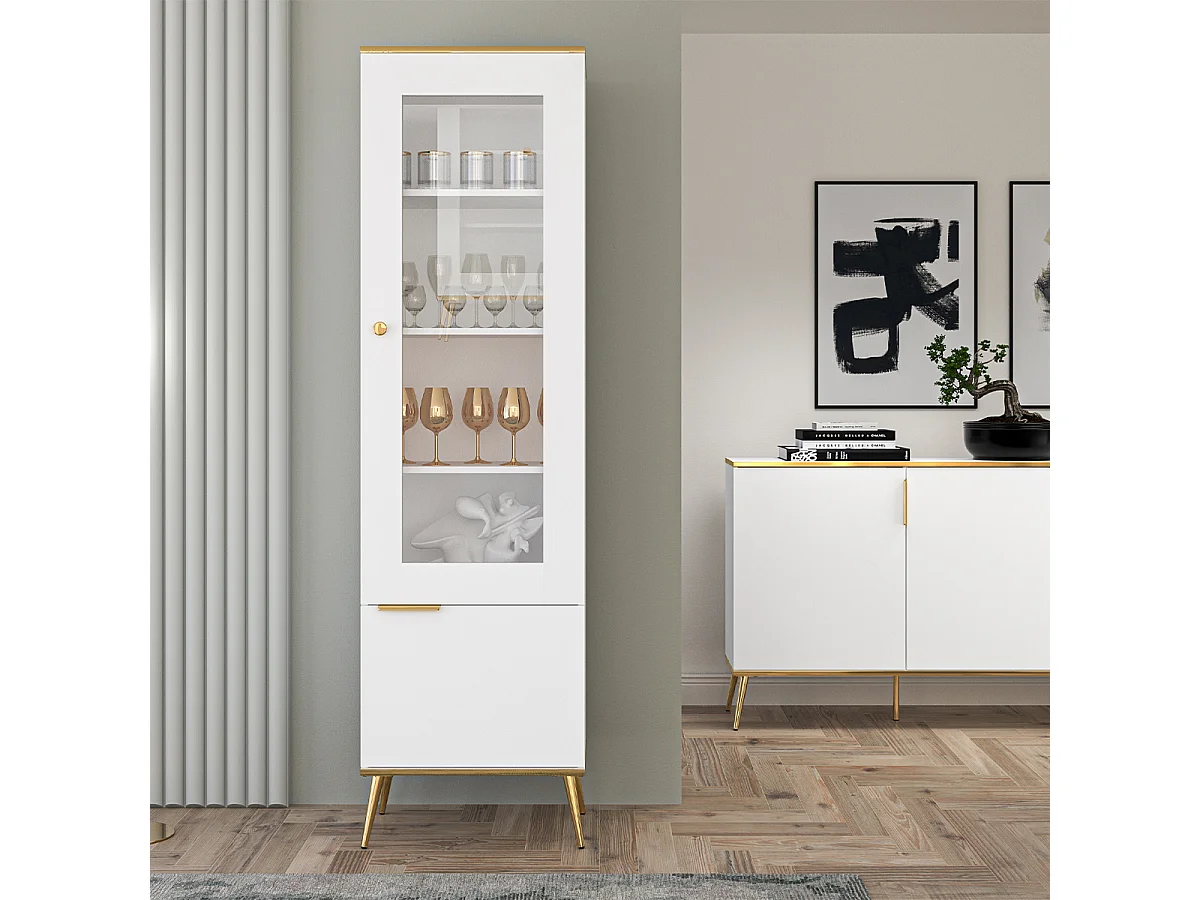 Zora White and Gold 2-door display case