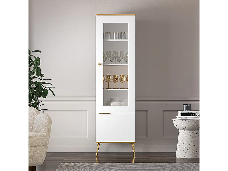 Vitrine 2 portes Zora Blanc et Doré