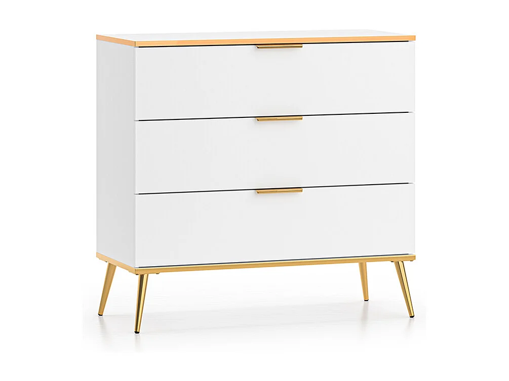 Commode 3 tiroirs Zora Blanc et Doré