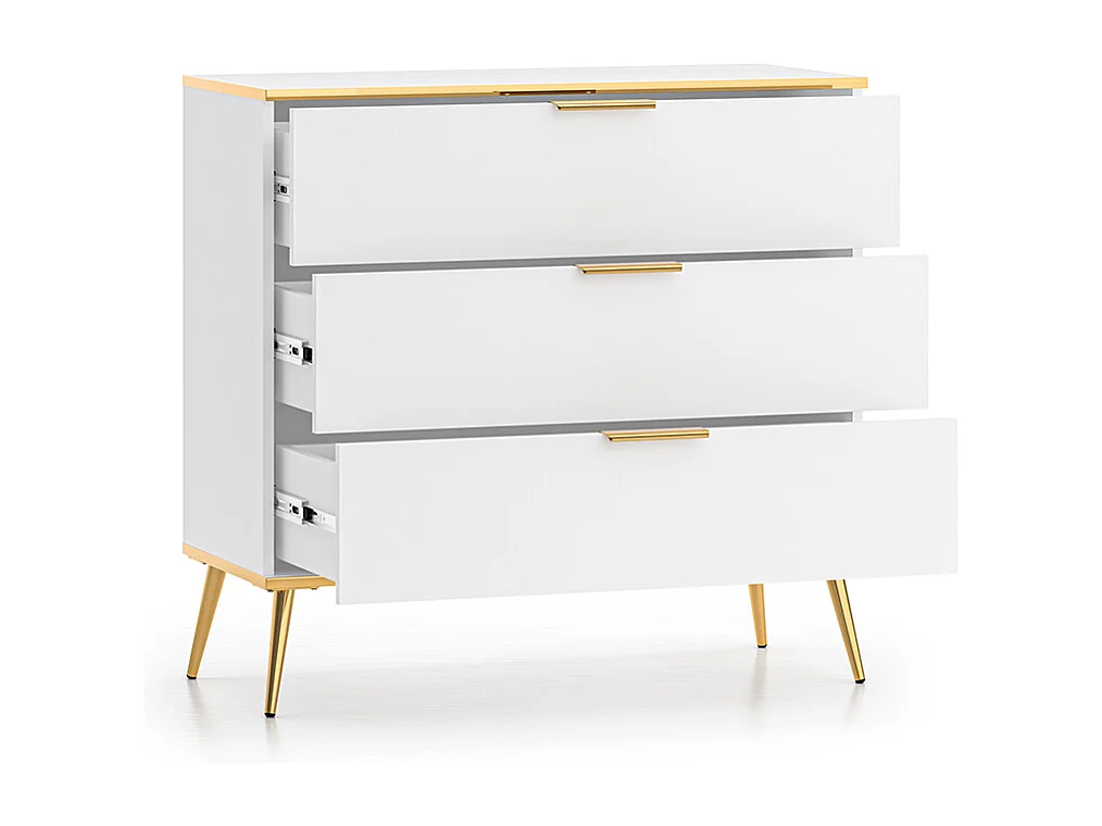 Commode 3 tiroirs Zora Blanc et Doré