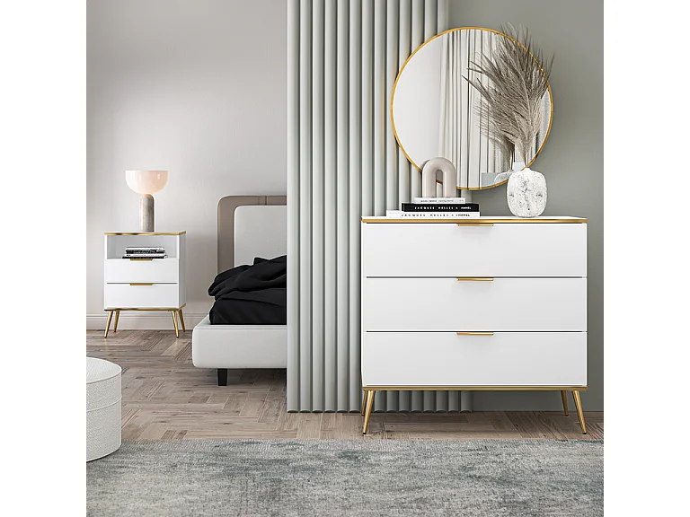 Zora Wit en goud 3-ladekast