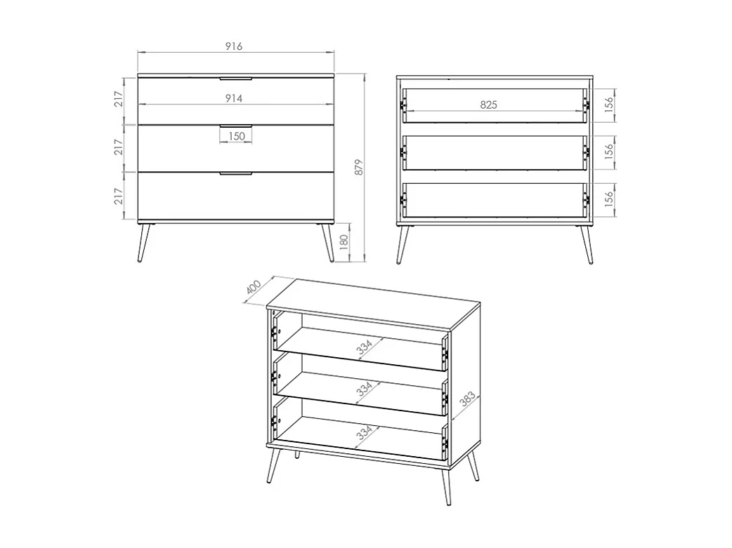 Zora Wit en goud 3-ladekast