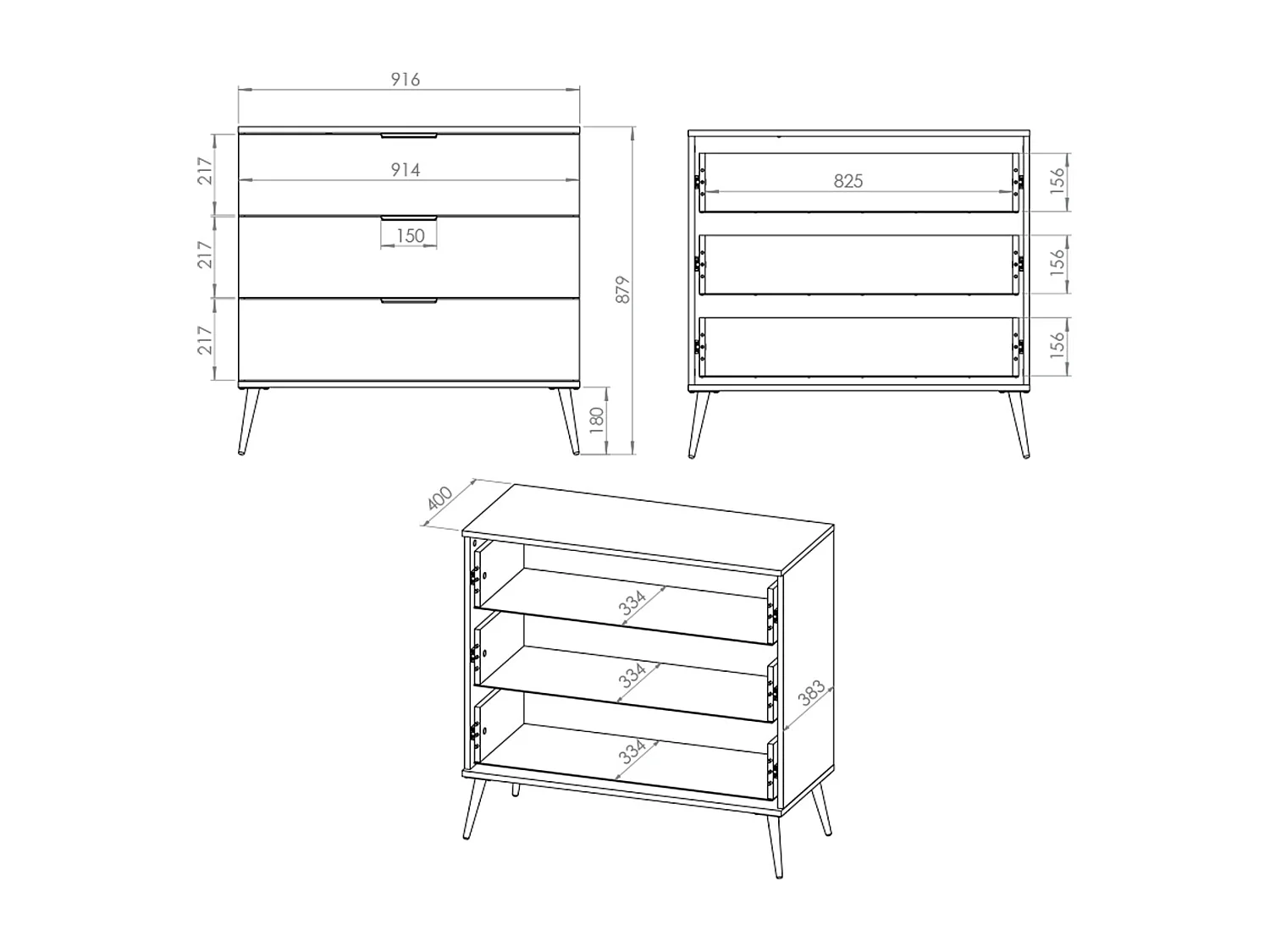 Commode 3 tiroirs Zora Blanc et Doré