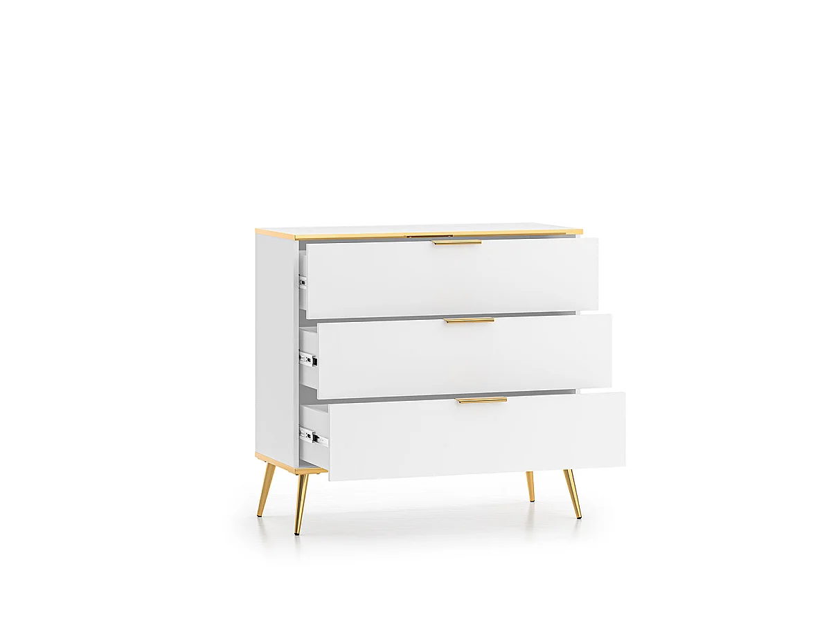 Kommode mit 3 Schubladen Zora Weiß und Gold
