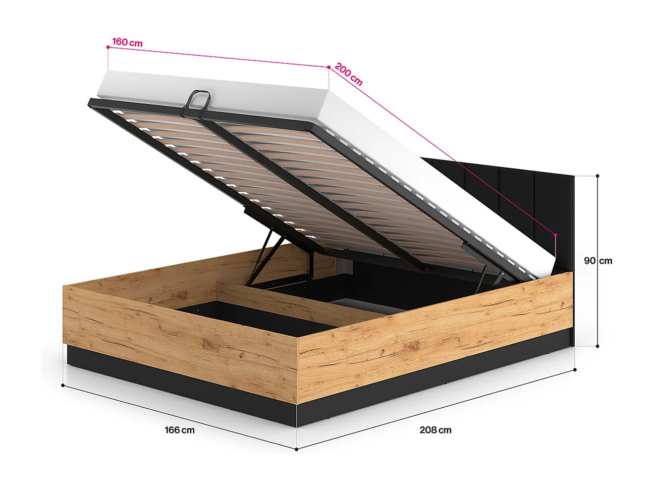 Lit coffre 160x200 sommier inclus Solal Bois et Noir