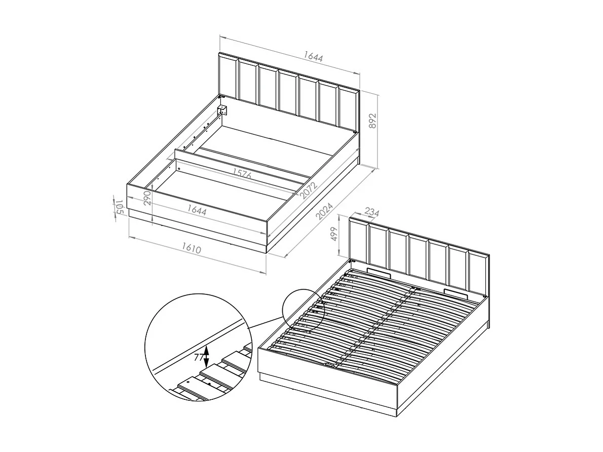 Letto con contenitore con base Solal marrone 160x200