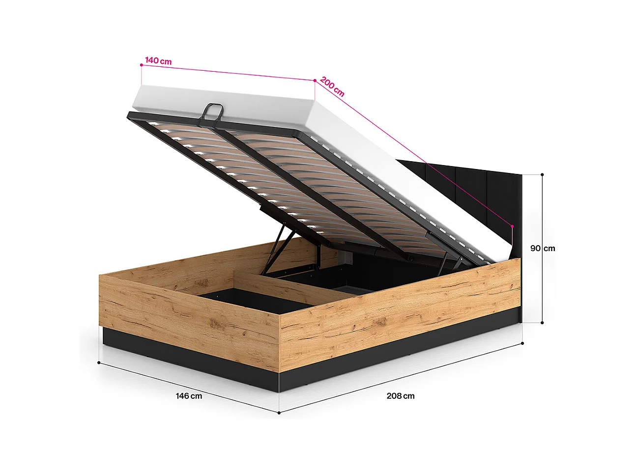 Lit coffre 140x200 sommier inclus Solal Bois et Noir