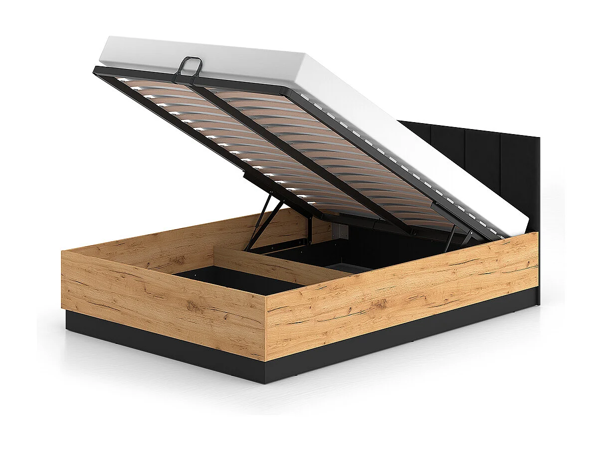 Lit coffre 140x200 sommier inclus Solal Bois et Noir