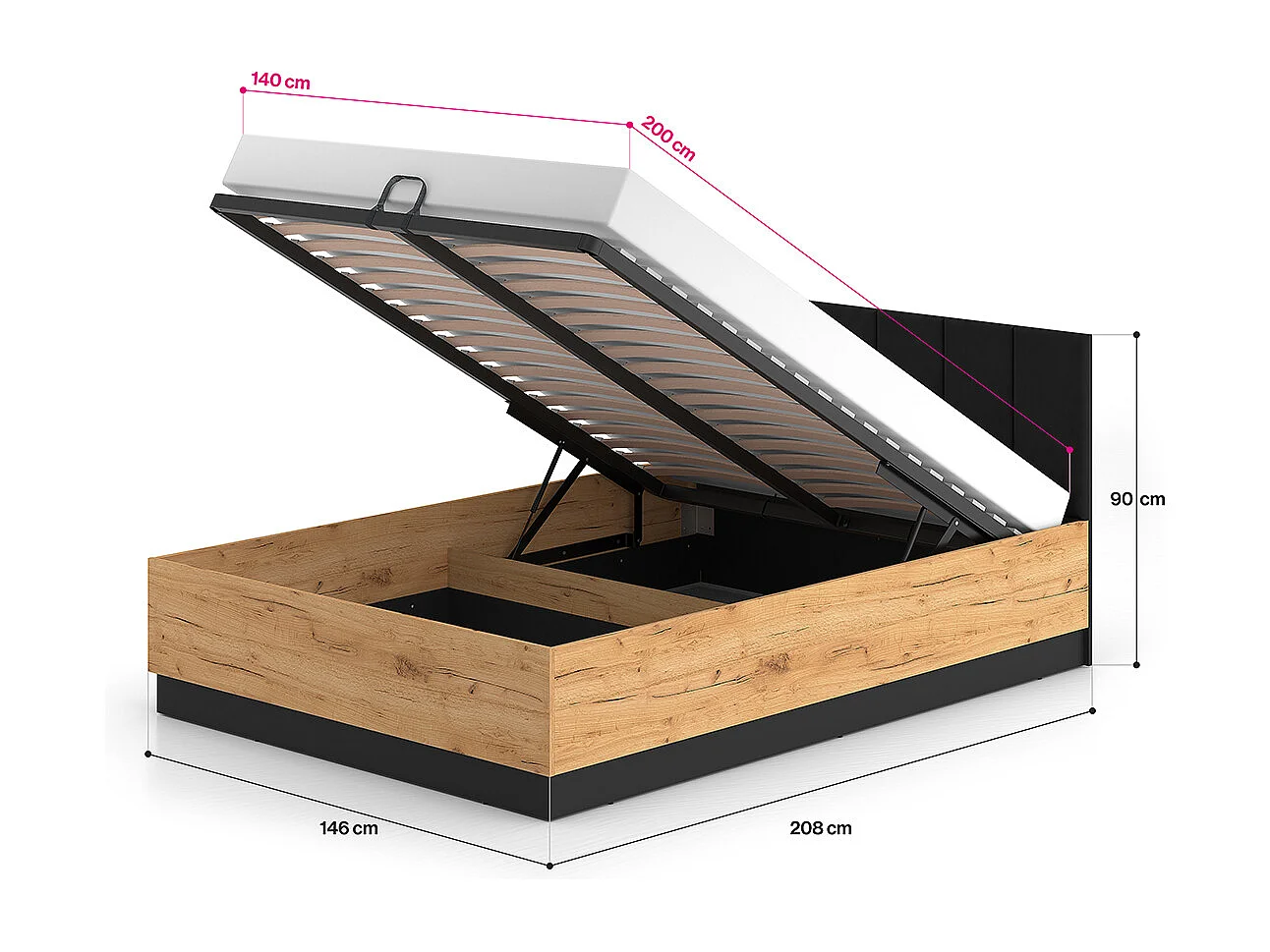 Lit coffre 140x200 sommier inclus Solal Bois et Noir