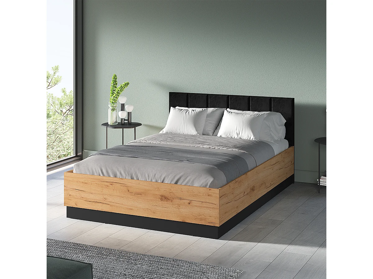 Lit coffre 140x200 sommier inclus Solal Bois et Noir