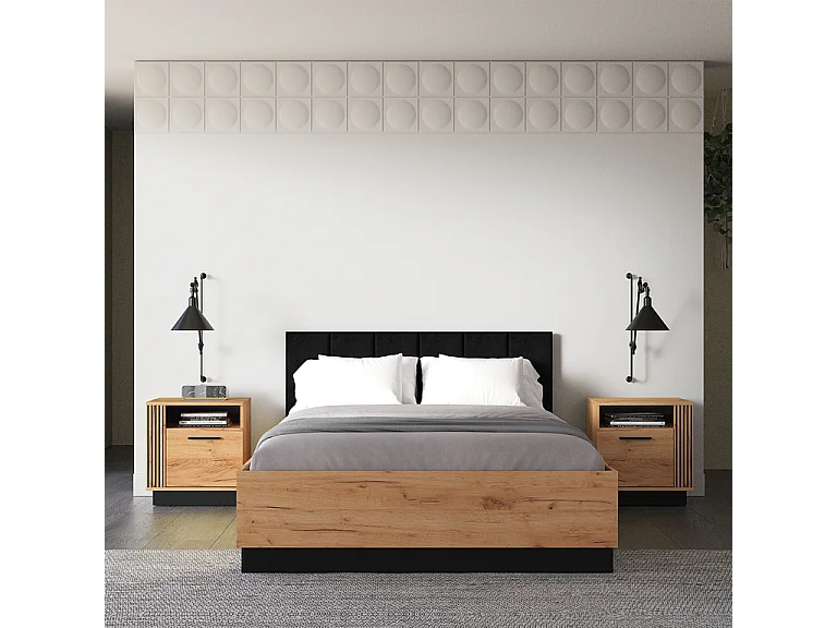 Lit coffre 140x200 sommier inclus Solal Bois et Noir