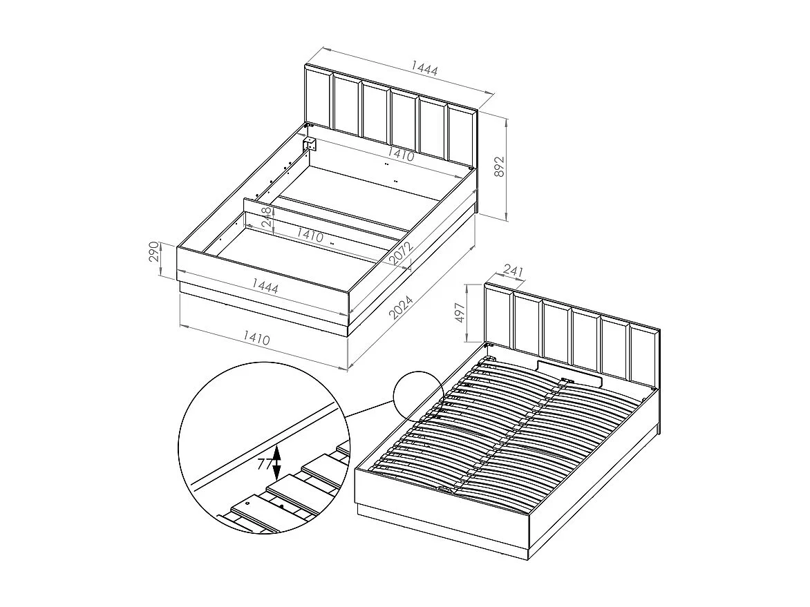 Lit coffre 140x200 sommier inclus Solal Bois et Noir