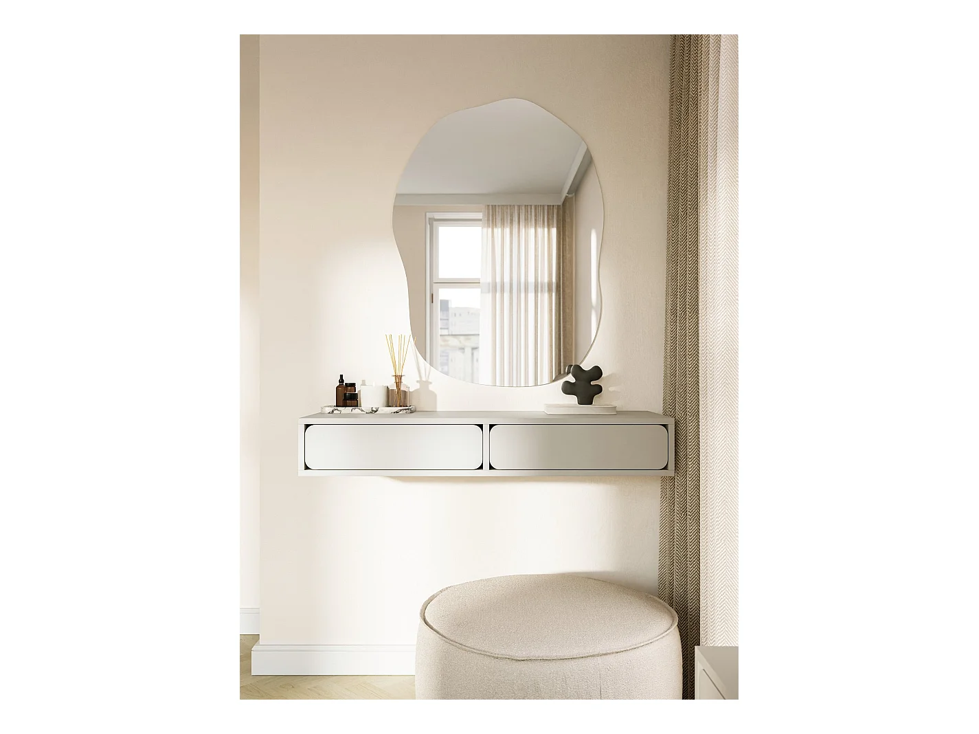 Wandschminktisch mit 2 Schubladen - Greige - 110 cm - WUWU