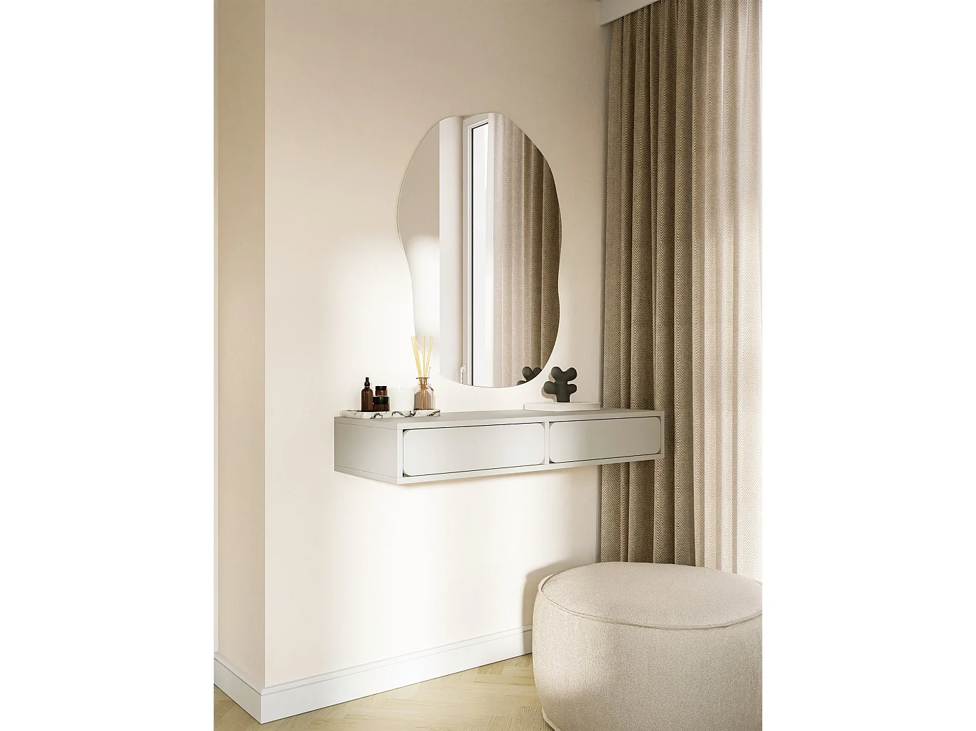 Coiffeuse - 2 tiroirs - grège - 110 cm - WUWU