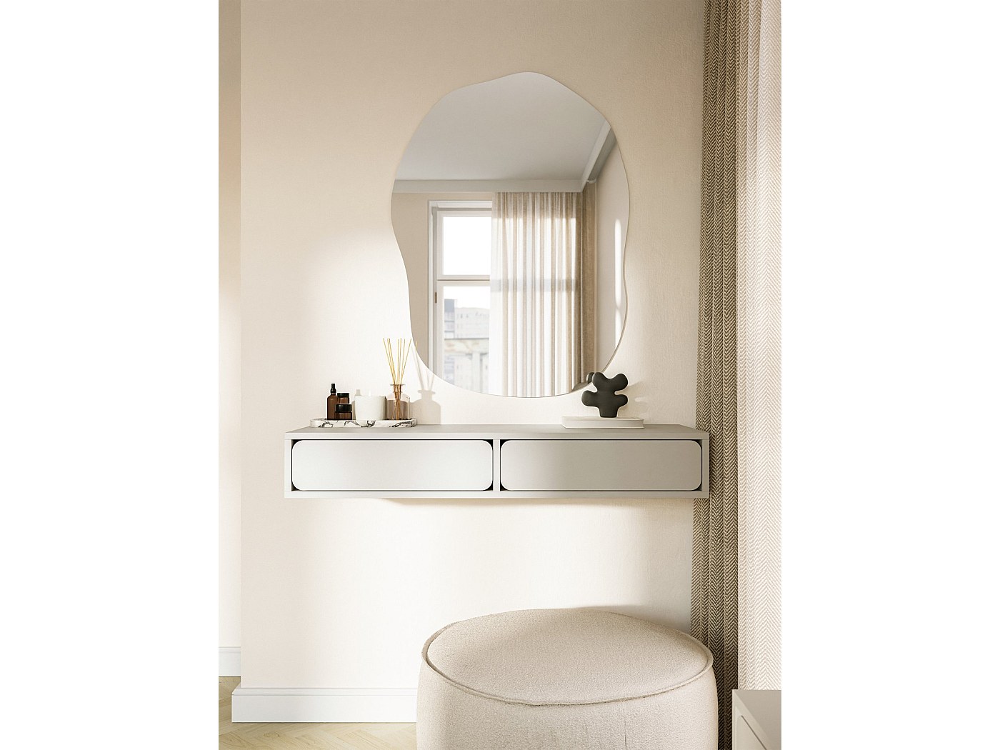Coiffeuse - 2 tiroirs - grège - 110 cm - WUWU