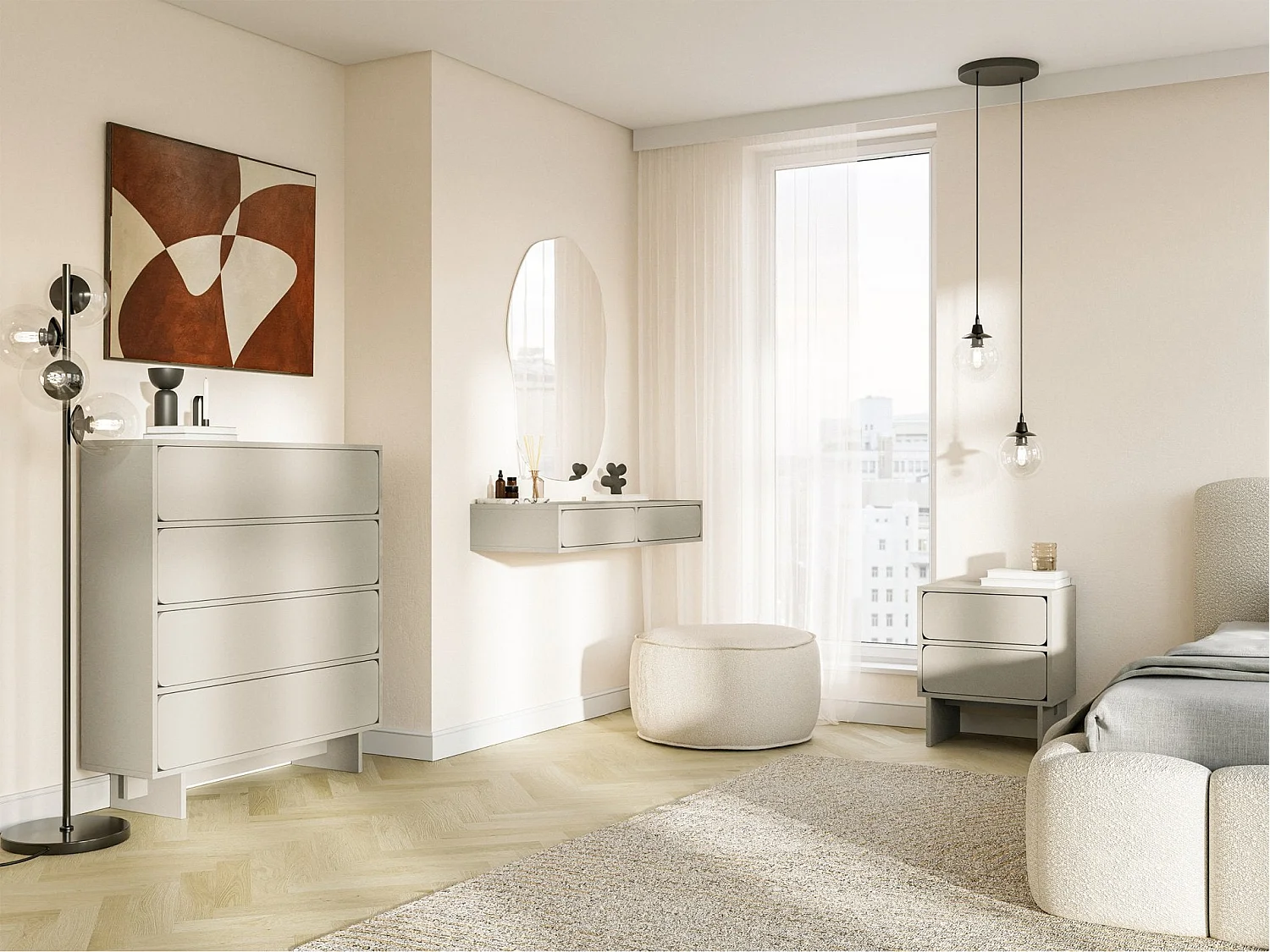 Selsey WUWU - Mobile da toilette a 2 cassetti - sospeso - 110 cm - greige