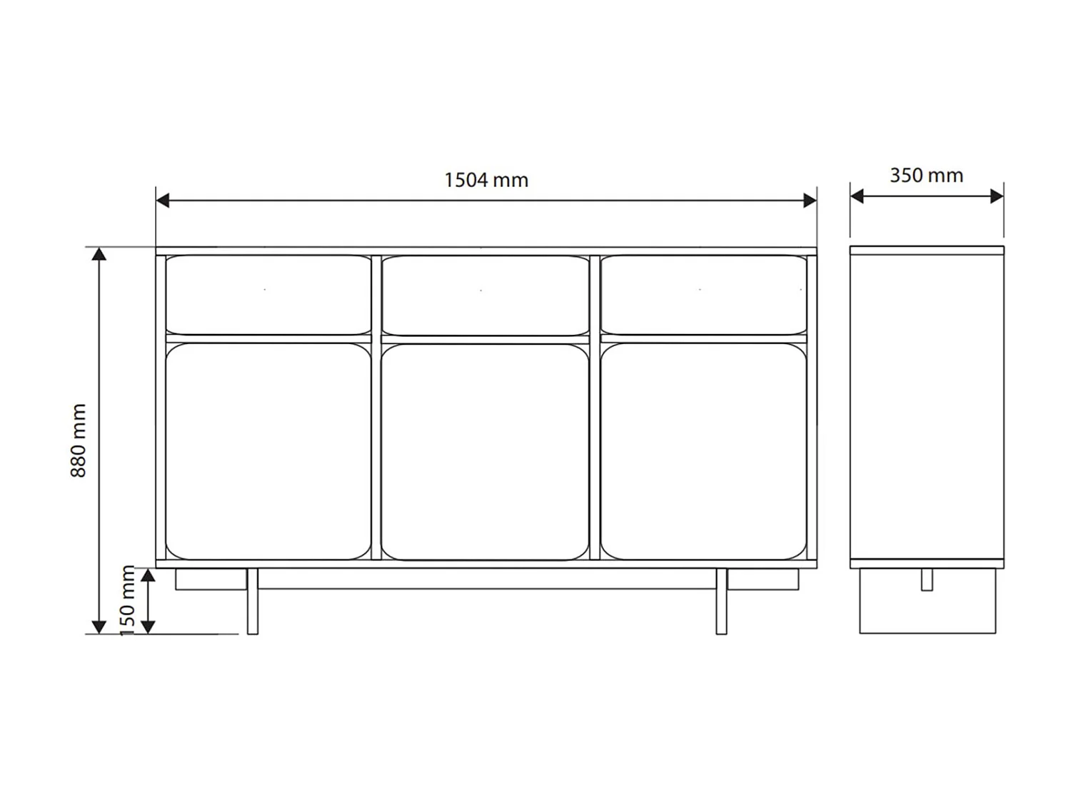 Dressoir - 150 cm - 3 deuren - 3 laden - grijs - WUWU