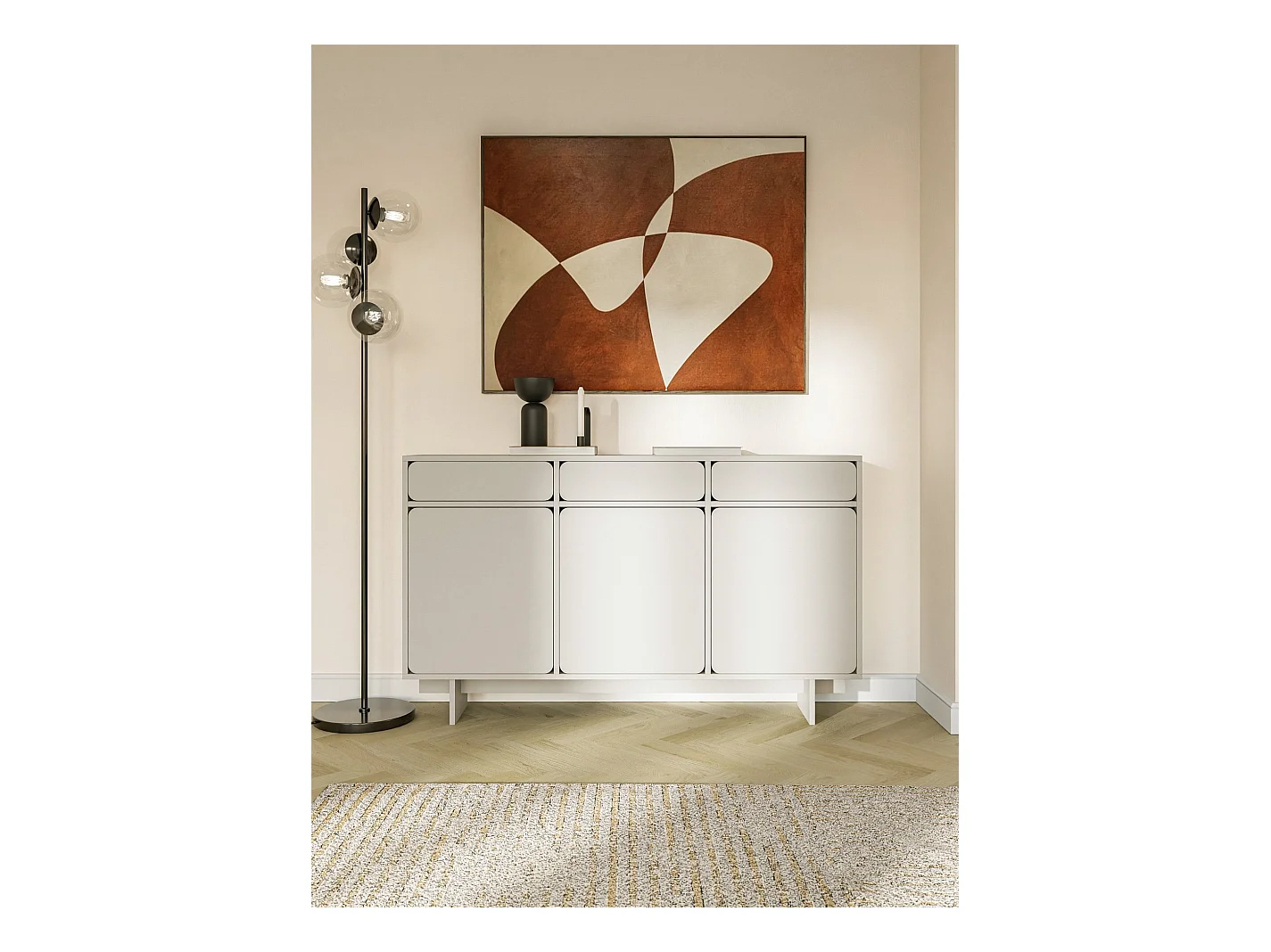 Buffet - 150 cm - 3 portes - 3 tiroirs- grège - WUWU