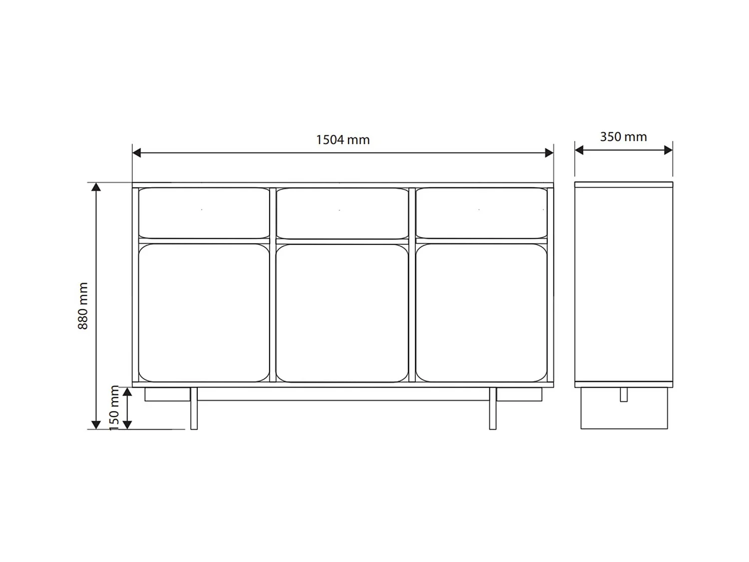Sideboard 3-türig mit 3 Schubladen - Greige - 150 cm - WUWU