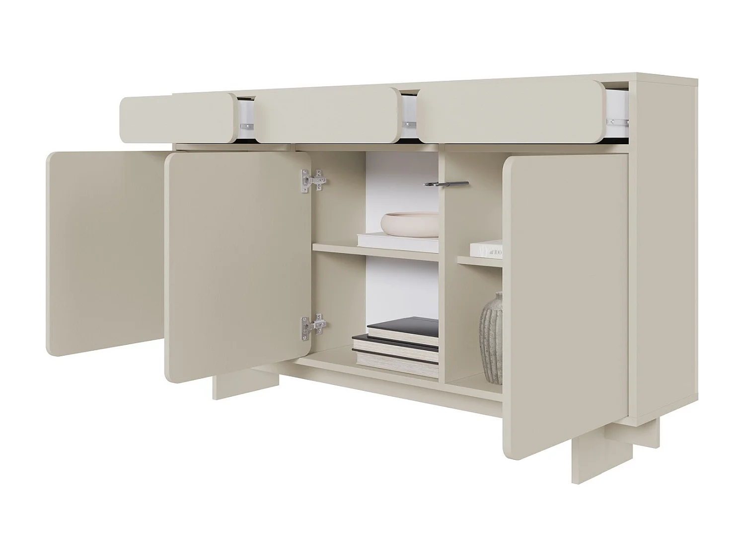 Buffet - 150 cm - 3 portes - 3 tiroirs- grège - WUWU