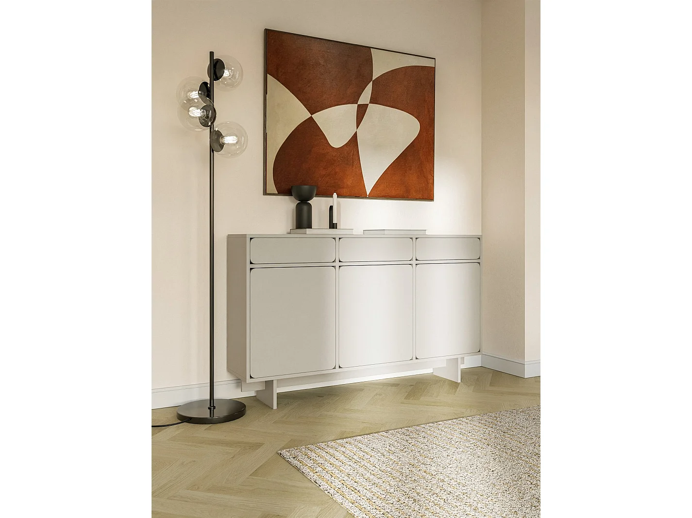 Buffet - 150 cm - 3 portes - 3 tiroirs- grège - WUWU